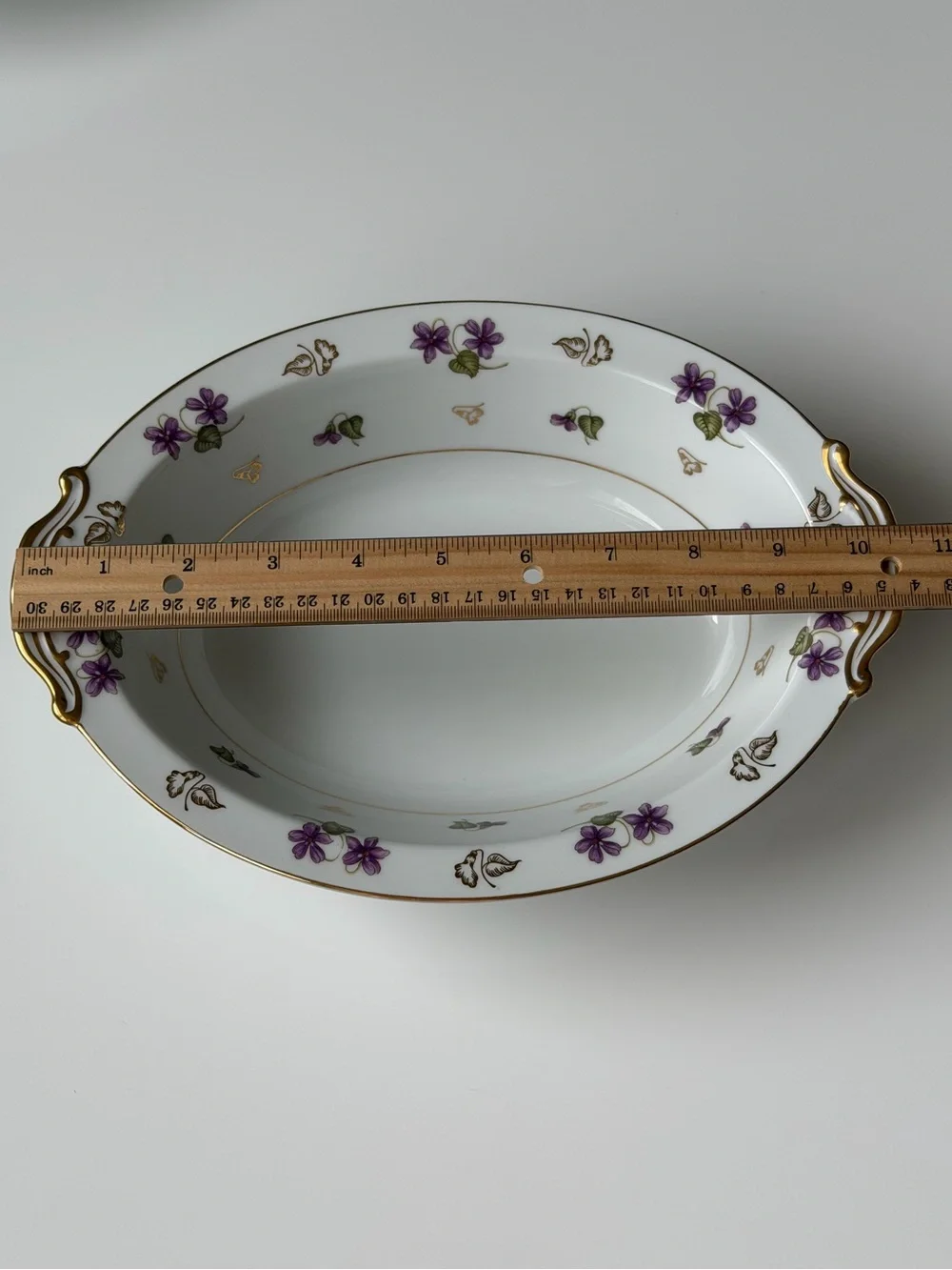 Noritake Avalon 5150 White Porcelain Oval Serving Bowl with Purple Voilet Floral